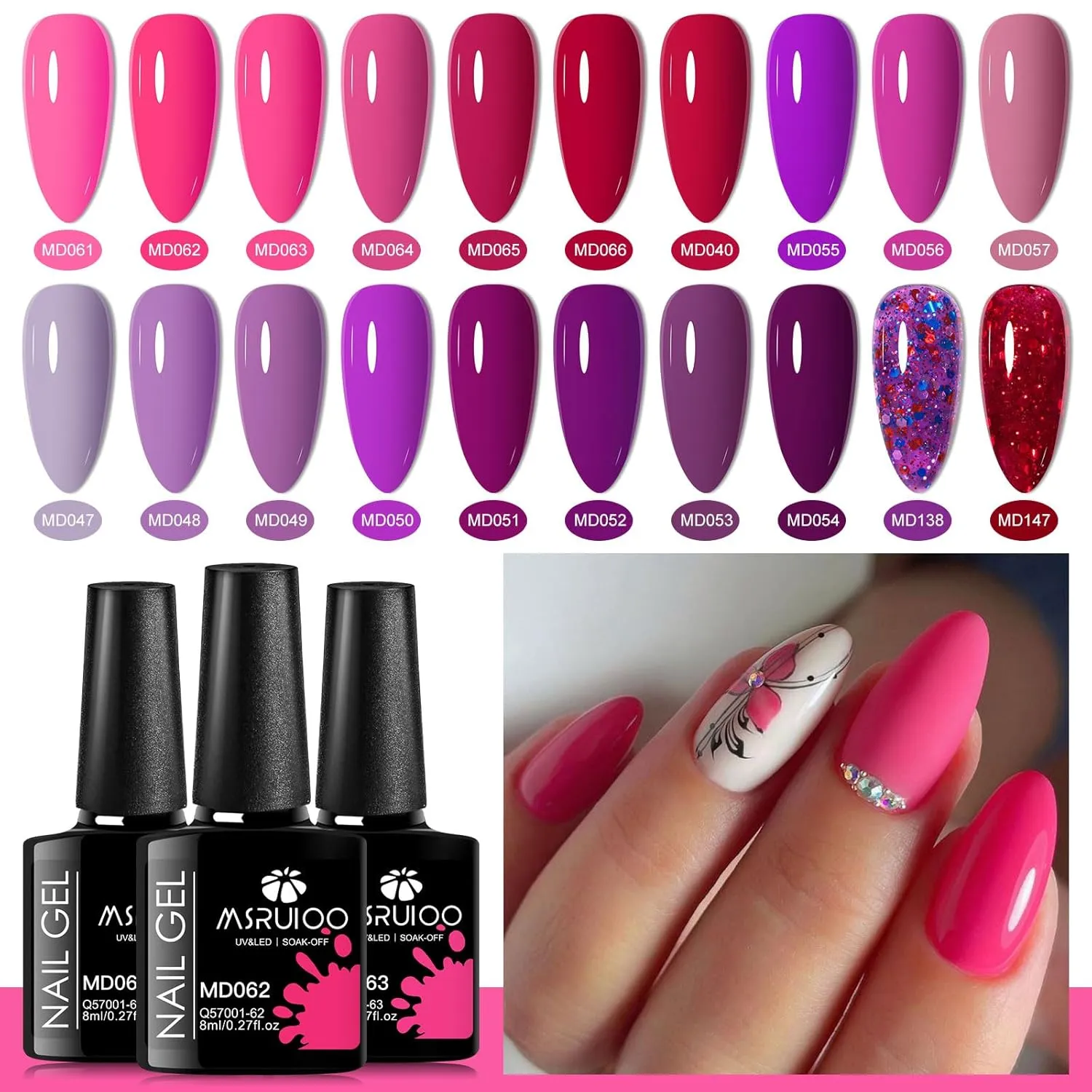 Red Gel Nail Polish Set 20 Colors Bloody Mary Collection Popular Shimmer Red Purple Gel Polish Kit Christmas Nail Art Design Soak Off Uv LED Gel Nail Kit Minicure DIY Home Gifts for Mom