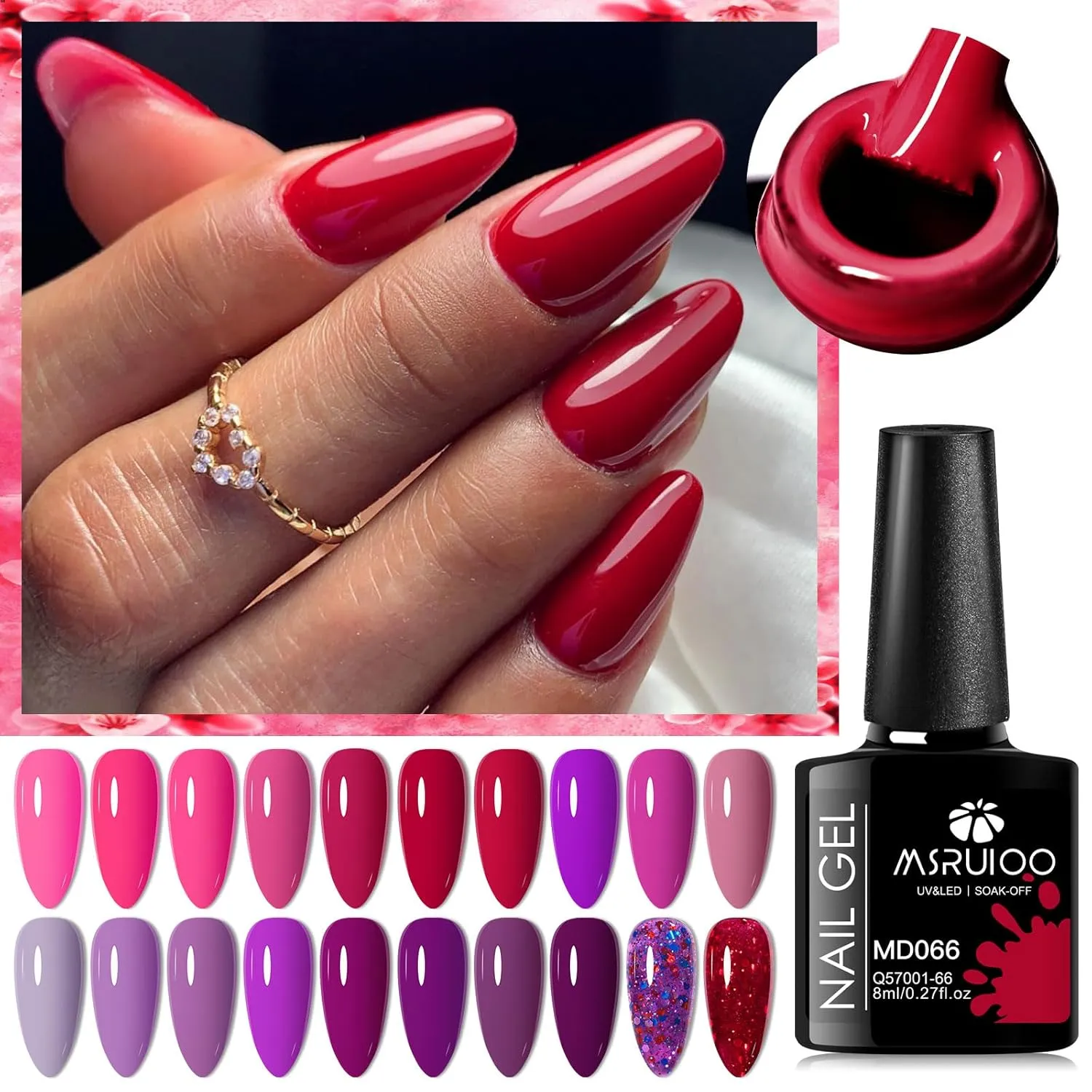 Red Gel Nail Polish Set 20 Colors Bloody Mary Collection Popular Shimmer Red Purple Gel Polish Kit Christmas Nail Art Design Soak Off Uv LED Gel Nail Kit Minicure DIY Home Gifts for Mom