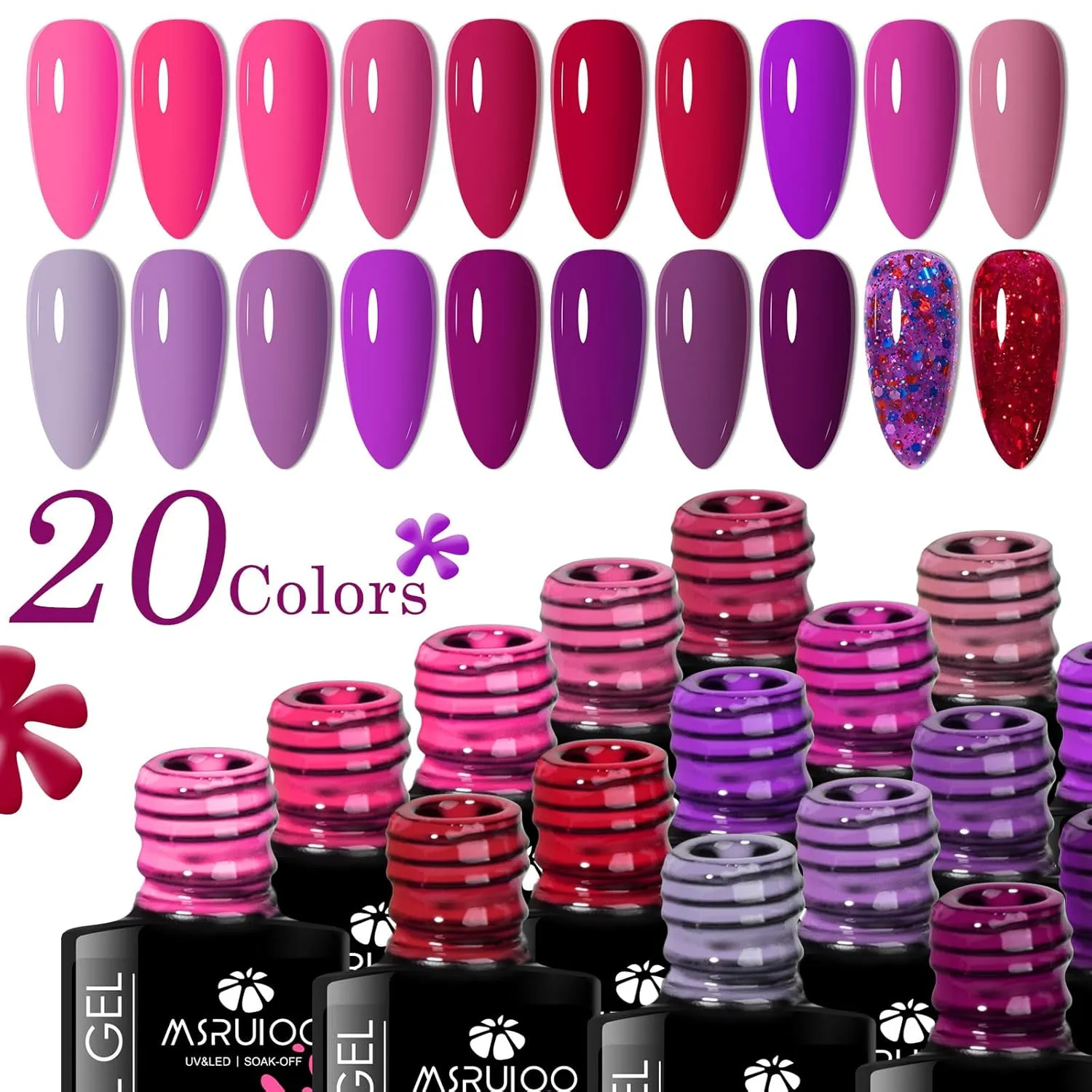Red Gel Nail Polish Set 20 Colors Bloody Mary Collection Popular Shimmer Red Purple Gel Polish Kit Christmas Nail Art Design Soak Off Uv LED Gel Nail Kit Minicure DIY Home Gifts for Mom