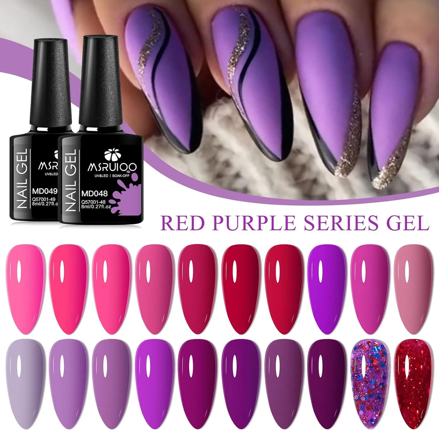 Red Gel Nail Polish Set 20 Colors Bloody Mary Collection Popular Shimmer Red Purple Gel Polish Kit Christmas Nail Art Design Soak Off Uv LED Gel Nail Kit Minicure DIY Home Gifts for Mom