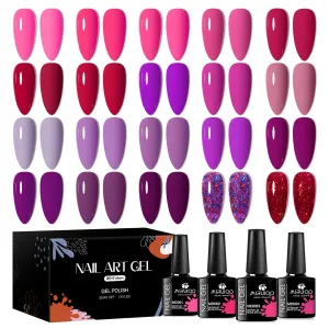 Red Gel Nail Polish Set 20 Colors Bloody Mary Collection Popular Shimmer Red Purple Gel Polish Kit Christmas Nail Art Design Soak Off Uv LED Gel Nail Kit Minicure DIY Home Gifts for Mom