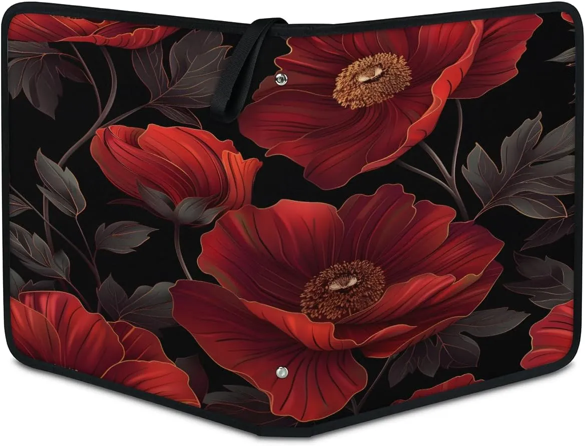 Red Roses 3 Ring Trading Zipper Binder Strap, Trading Card Binder 4 Pocket, 400 Pockets Card Holder with 50 Removable Sleeves for Game Cards