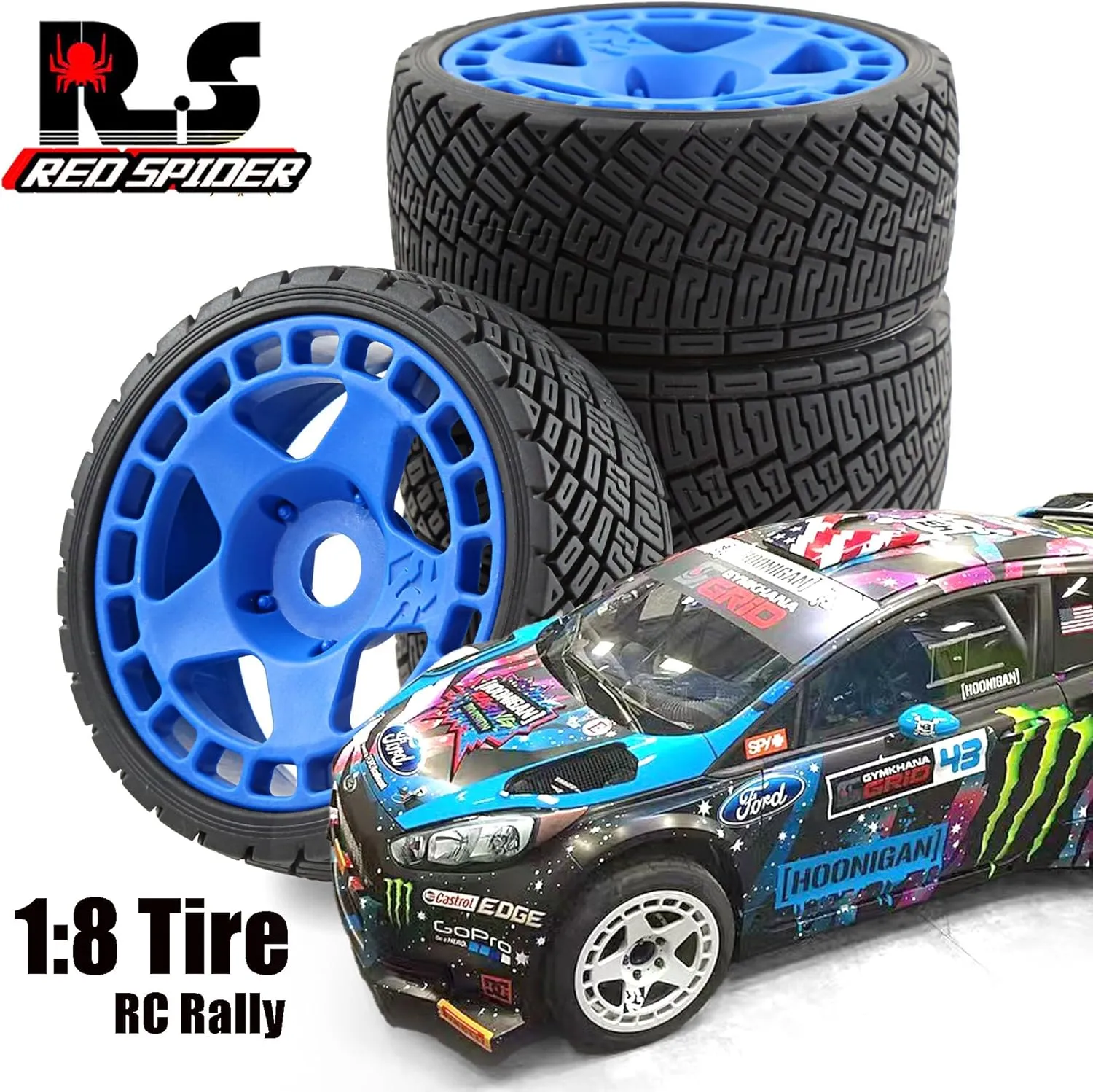 REDSPIDER•1/8 RC Rally Car Tires On Road Tyres 17mm Hex Plastic Wheels Rims Compatible with 1/7 1/8 Scale Racing Car KM WRC C3 ARRMA Felony Infraction Limitless RC On-Road Car (Green)