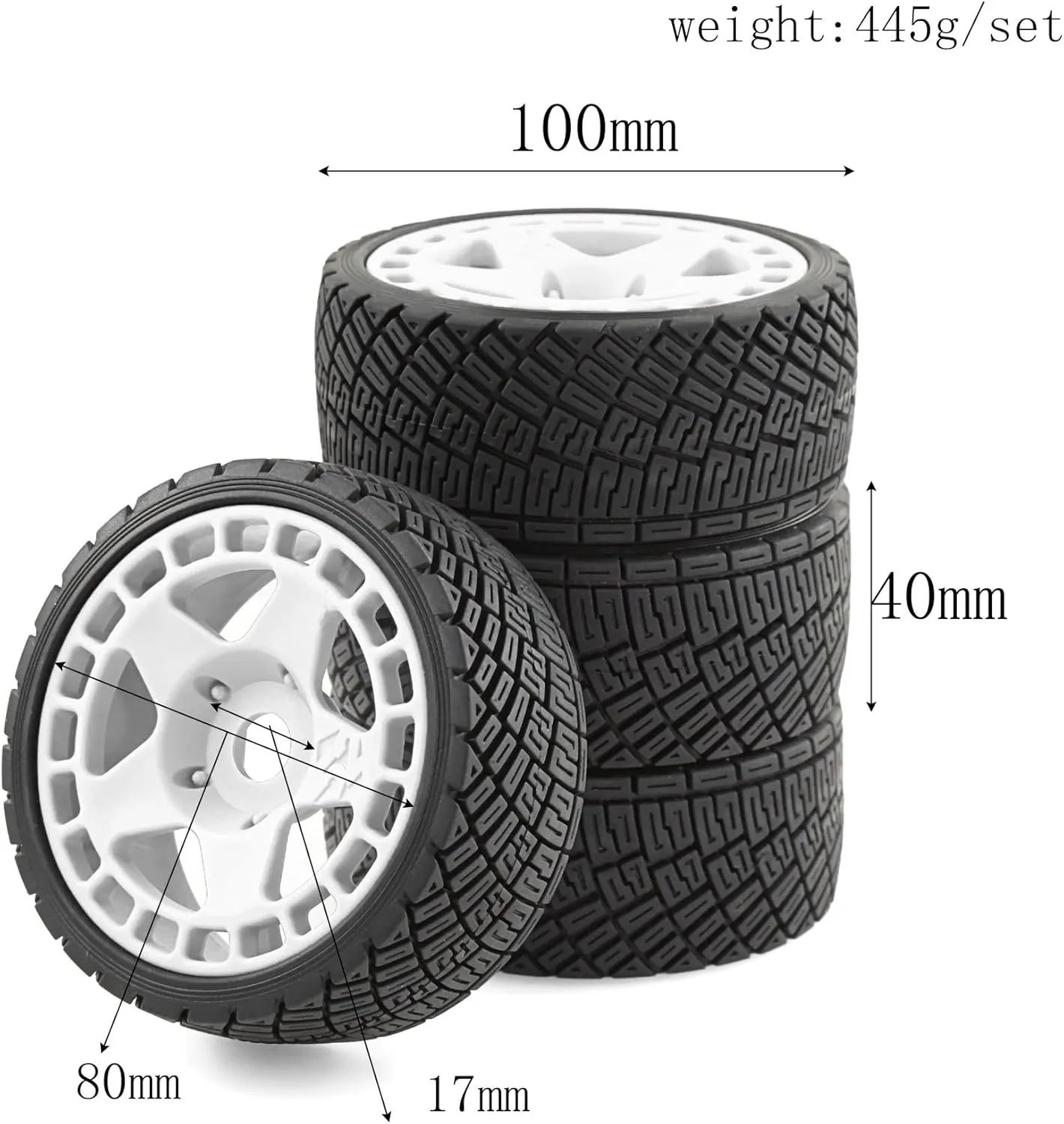 REDSPIDER•1/8 RC Rally Car Tires On Road Tyres 17mm Hex Plastic Wheels Rims Compatible with 1/7 1/8 Scale Racing Car KM WRC C3 ARRMA Felony Infraction Limitless RC On-Road Car (Green)