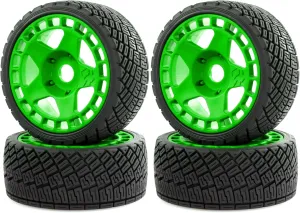 REDSPIDER•1/8 RC Rally Car Tires On Road Tyres 17mm Hex Plastic Wheels Rims Compatible with 1/7 1/8 Scale Racing Car KM WRC C3 ARRMA Felony Infraction Limitless RC On-Road Car (Green)
