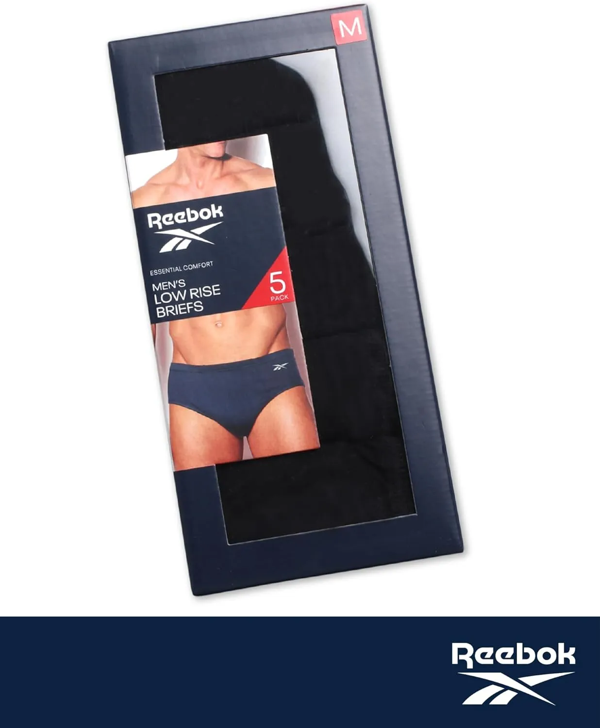 Reebok Low Rise Mens Briefs - 5 Pack Soft Cotton Underwear with Supportive Contour Pouch - Supportive Fit for Everyday Wear