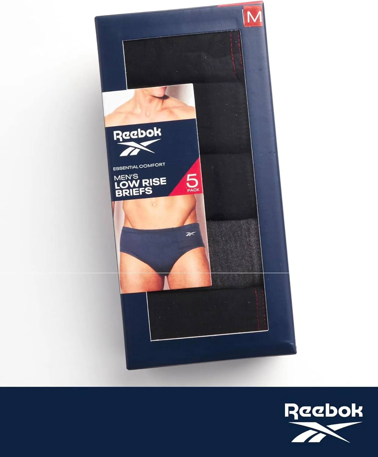 Reebok Low Rise Mens Underwear Briefs - 5 Pack Performance Briefs Cotton Underwear For Men with Contour Pouch (Sizes: S-XL)