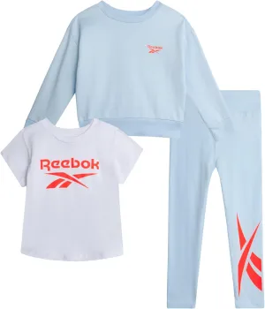 Reebok Toddler Girls' Pants Set - 3 Piece Performance Long Sleeve Shirt, Graphic Tee, and Leggings for Toddlers Girls (2T-6X)