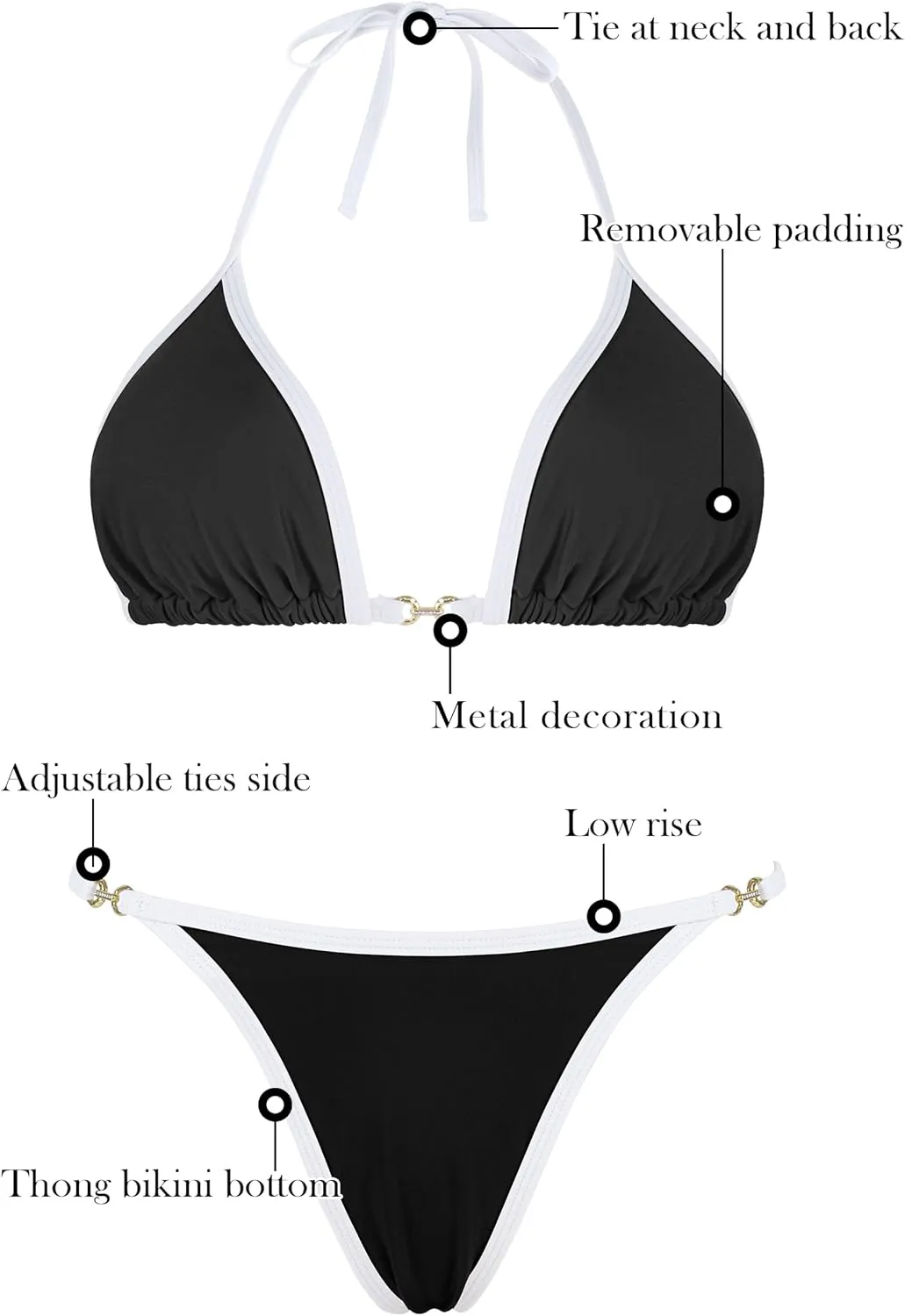 RELLECIGA Women's Thong Bikini Set Triangle Halter Brazilian Two Piece Swimsuit