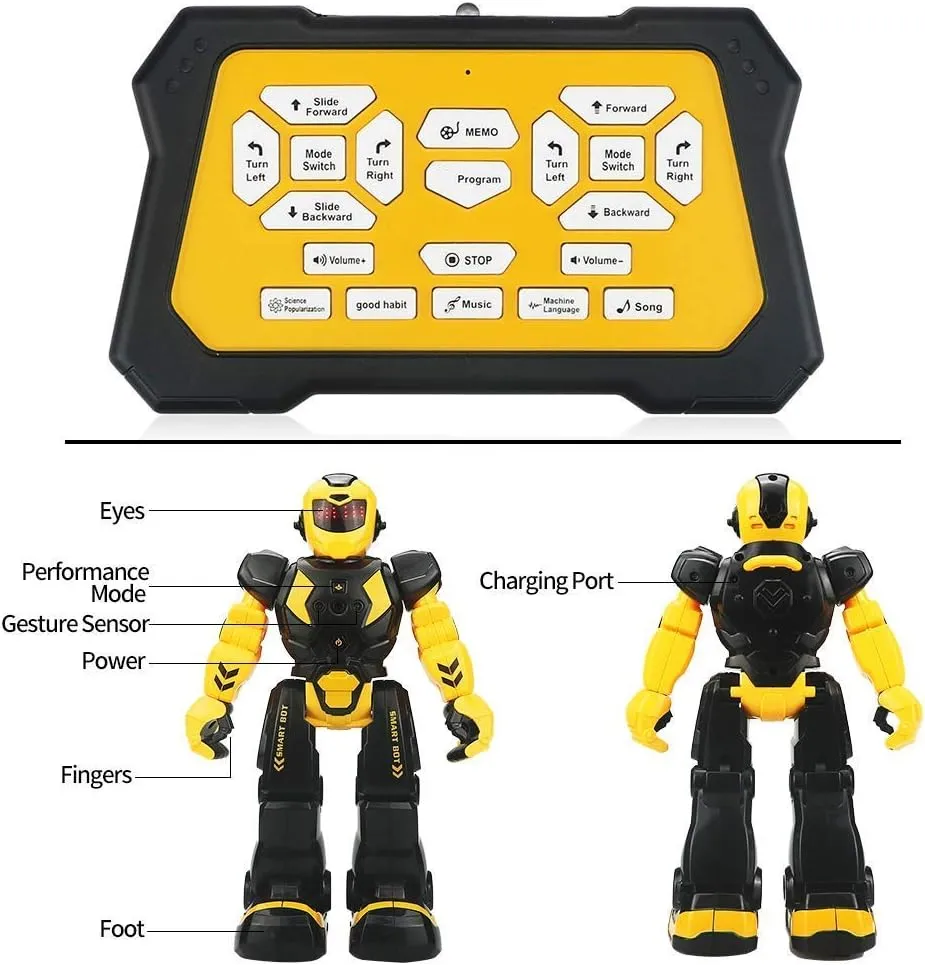 Remote Control RC Robot Toy for Kids,Intellectual Gesture Sensor Programmable Robots with Infrared Controller, Rechargeable,Early Education Toys,Speak,Dance,Sing,Walk,Slide Robot Kits