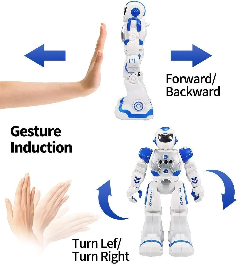 Remote Control Robot for Kids,Intellectual Gesture Sensor Programmable Robots with Infrared Controller Early Education Toys can Dance Sing Walk,Best Gift for Children (Blue/White)