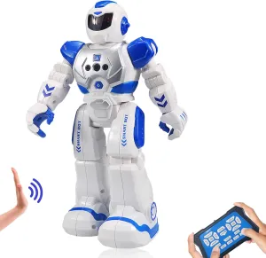 Remote Control Robot for Kids,Intellectual Gesture Sensor Programmable Robots with Infrared Controller Early Education Toys can Dance Sing Walk,Best Gift for Children (Blue/White)