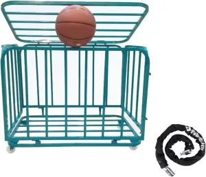 REMYS Basketball Organizer Display Rack Foldable Ball Cart，School Garage Basement Gym Sports Ball Storage Cart with Lockable Chain，for Basketball Football Volleyball Storage