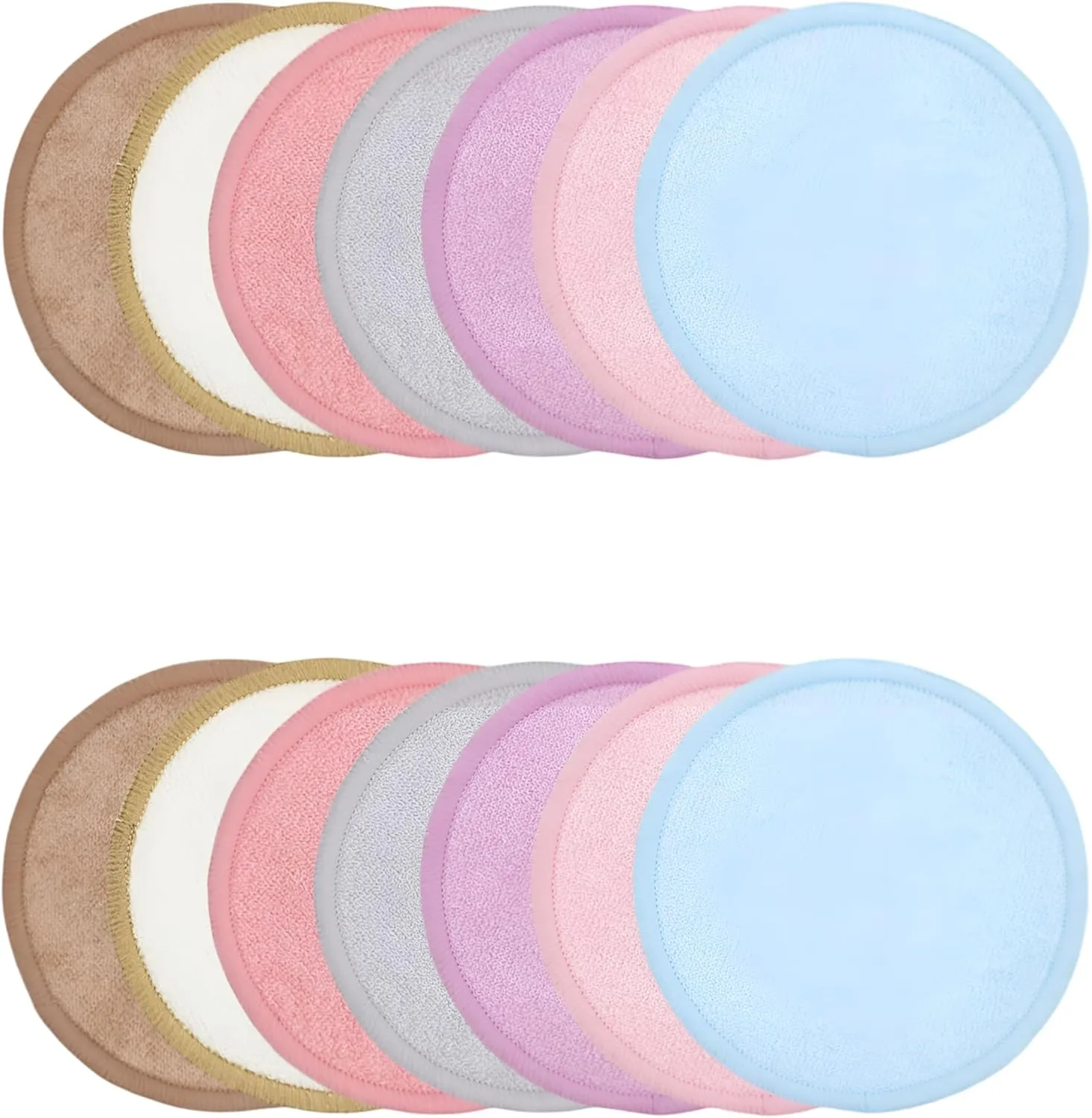 Reusable Bamboo Makeup Remover Pads Set - Soft Cotton Rounds for Face Cleansing, Washable Eco-Friendly Facial Pads, 7pcs Multicolor Reusable Makeup Removal Discs (14PCS)
