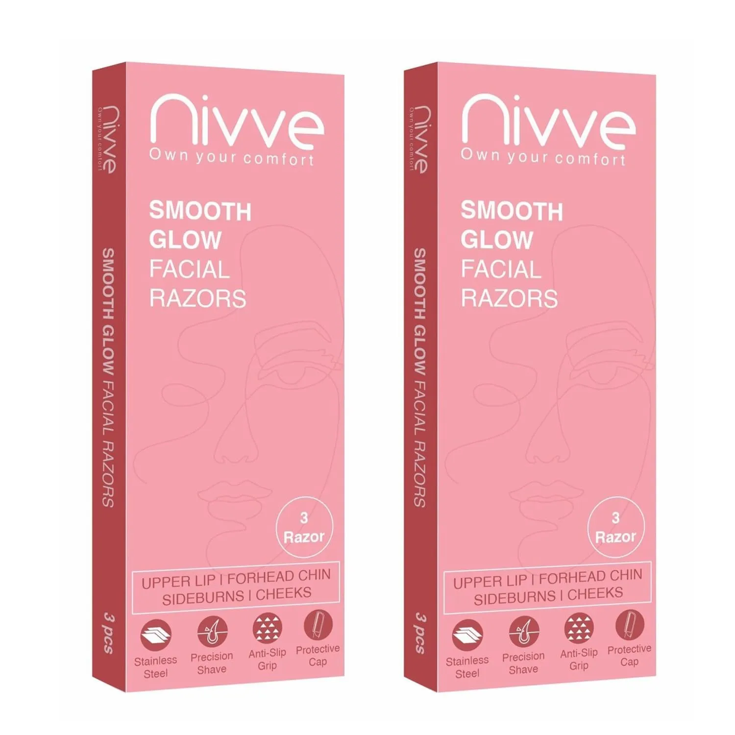 Reusable Face Razor for Women Facial Hair- 6 Razors | Instant & Painless Hair Removal | For Eyebrows, Upper Lip, Forehead, Peach Fuzz, Chin and Sideburns (Pack of 2)