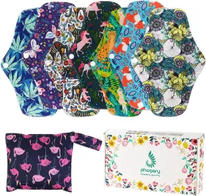 Reusable Menstrual Pads (7 in 1, 25.4cm 4 Layers), Bamboo Cloth Pads for Heavy Flow with Wet Bag, Large Sanitary Pads Set with Wings for Women, Washable Overnight Cloth Panty Liners Period Pads