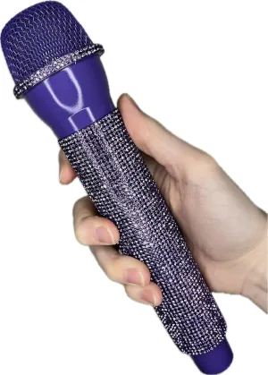 Rhinestone Fake Microphone Sparkly Prop Toy for Lipsyncing, Costumes, Photos, Concerts, Festivals, Pretend Play and more!… (Deep Purple)