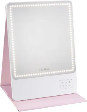 Riki Skinny Duo ECO Glam On-The-Glow Set, Smart Travel-Friendly LED Mirror with Durable Protective Cover Double as Stand, CRI 95 , Color Temperature & Brightness Adjustable (White/Pink)