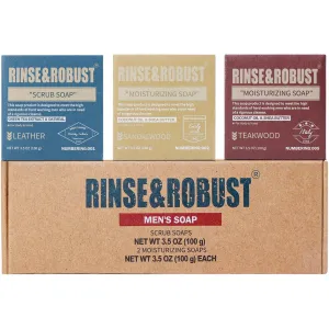 Rinse & Robust Mens Bar Soap Bath Bar Soap 3Pack Handmade Natural Soap Bar Set Cleansing Bar Moisturizing&Exfoliating Scrub Soap Gift Set for Men | 3.5 oz of 3 Bars