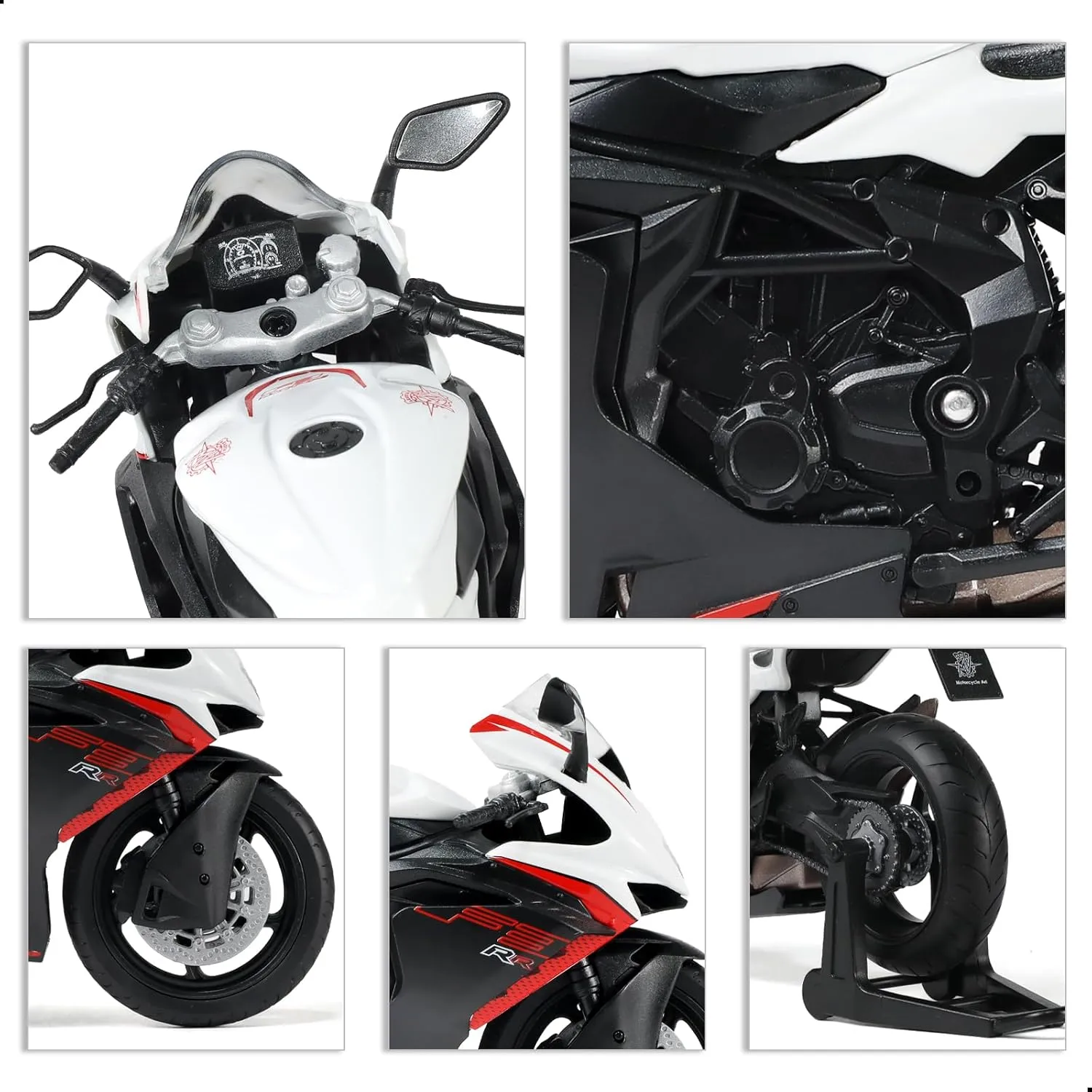 Risopen 1/12 Motorcycle Model Toy for MV Agusta F3 RR Alloy Die-cast Motorcycle Model for Welly No Assembly Required Mini Racing Moto Collection Gift for Adult （White）