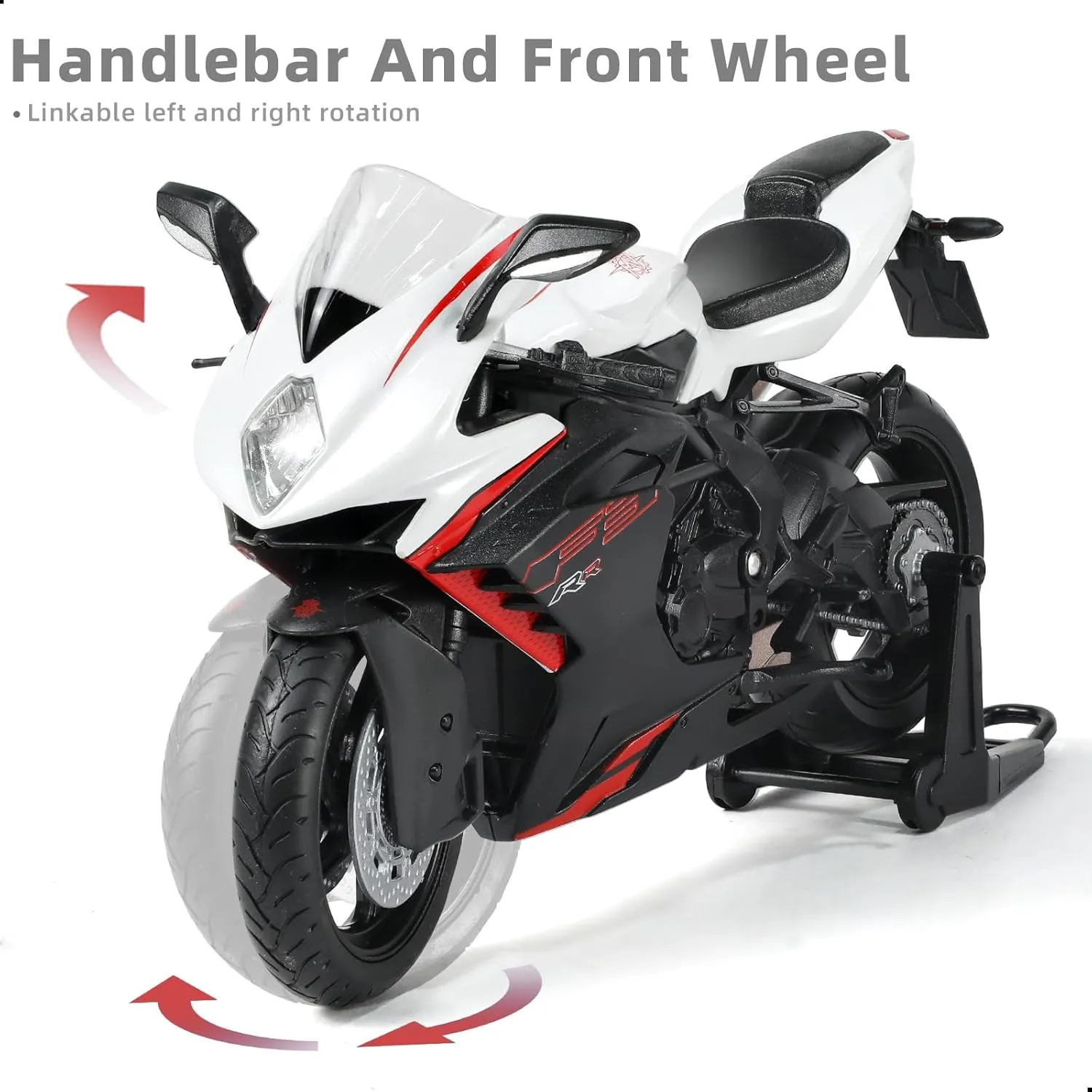 Risopen 1/12 Motorcycle Model Toy for MV Agusta F3 RR Alloy Die-cast Motorcycle Model for Welly No Assembly Required Mini Racing Moto Collection Gift for Adult （White）