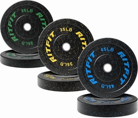 RitFit Bumper Plates, Colored Fleck-Rubber Weight Plates with Steel Insert, 2-inch Olympic Weight Plates for Weight Lifting and Strength Training (Single, Pair & Set)