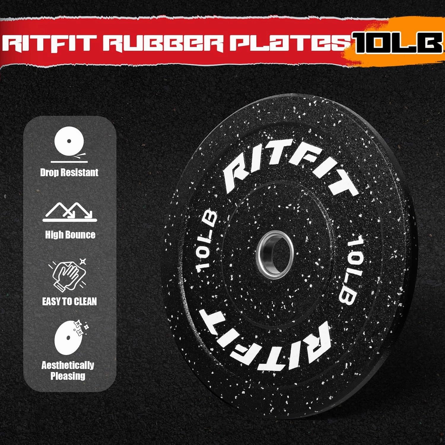 RitFit Bumper Plates, Colored Fleck-Rubber Weight Plates with Steel Insert, 2-inch Olympic Weight Plates for Weight Lifting and Strength Training (Single, Pair & Set)