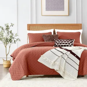 ROARINGWILD Burnt Orange Quilt Sets King Size with Pillow Shams, King Quilt Bedding Set, Lightweight Soft Bedspread Coverlet, Quilted Bed Cover for All Season