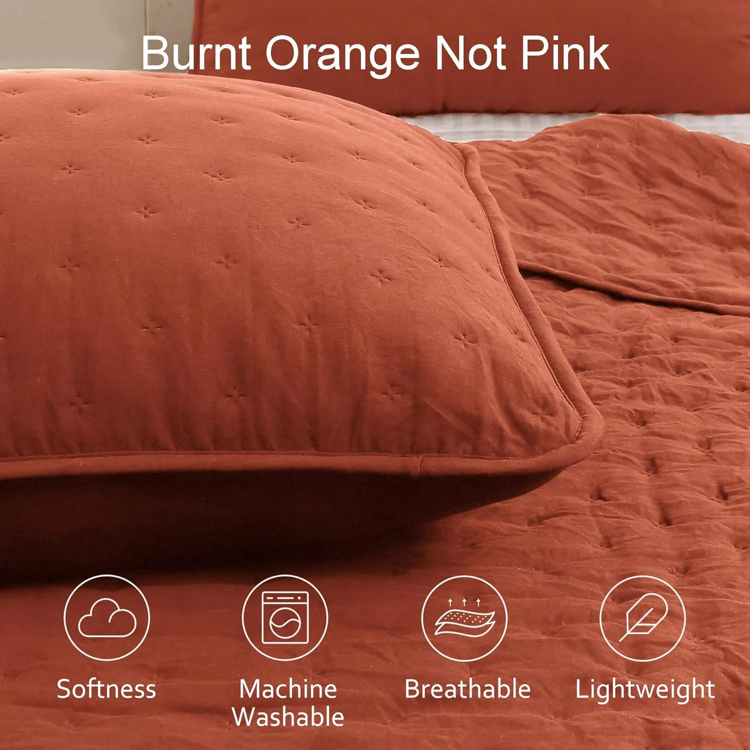 ROARINGWILD Burnt Orange Quilt Sets King Size with Pillow Shams, King Quilt Bedding Set, Lightweight Soft Bedspread Coverlet, Quilted Bed Cover for All Season