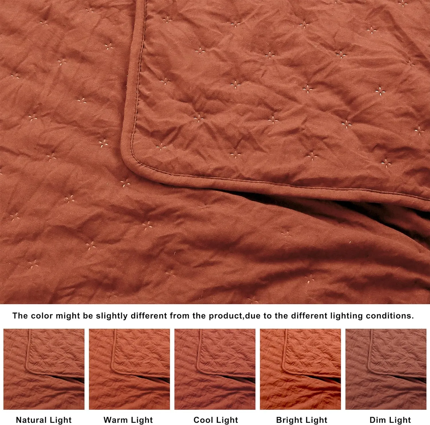 ROARINGWILD Burnt Orange Quilt Sets King Size with Pillow Shams, King Quilt Bedding Set, Lightweight Soft Bedspread Coverlet, Quilted Bed Cover for All Season