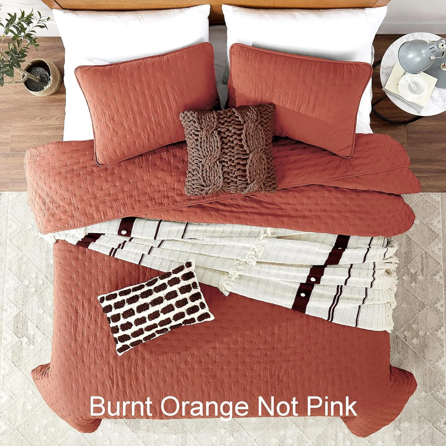 ROARINGWILD Burnt Orange Quilt Sets King Size with Pillow Shams, King Quilt Bedding Set, Lightweight Soft Bedspread Coverlet, Quilted Bed Cover for All Season