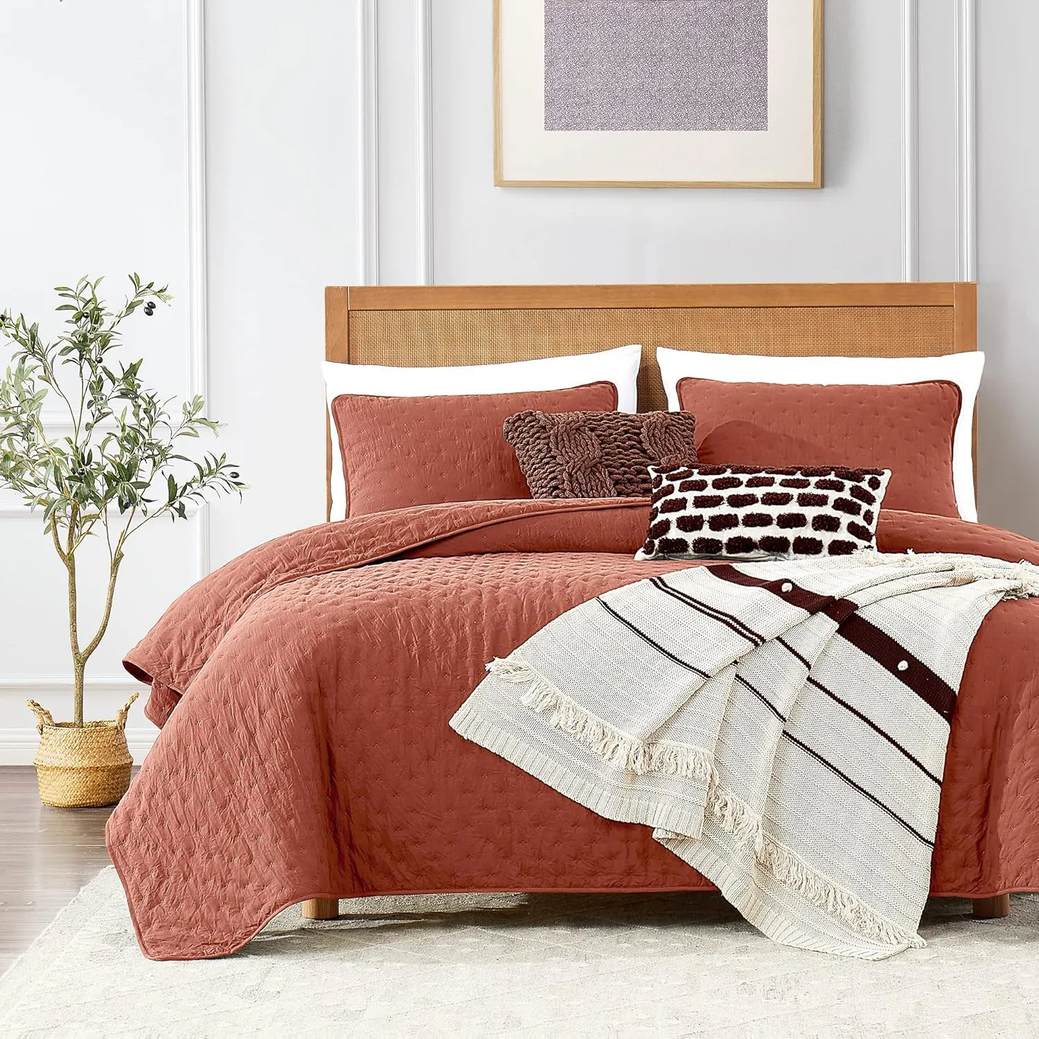 ROARINGWILD Burnt Orange Quilt Sets King Size with Pillow Shams, King Quilt Bedding Set, Lightweight Soft Bedspread Coverlet, Quilted Bed Cover for All Season