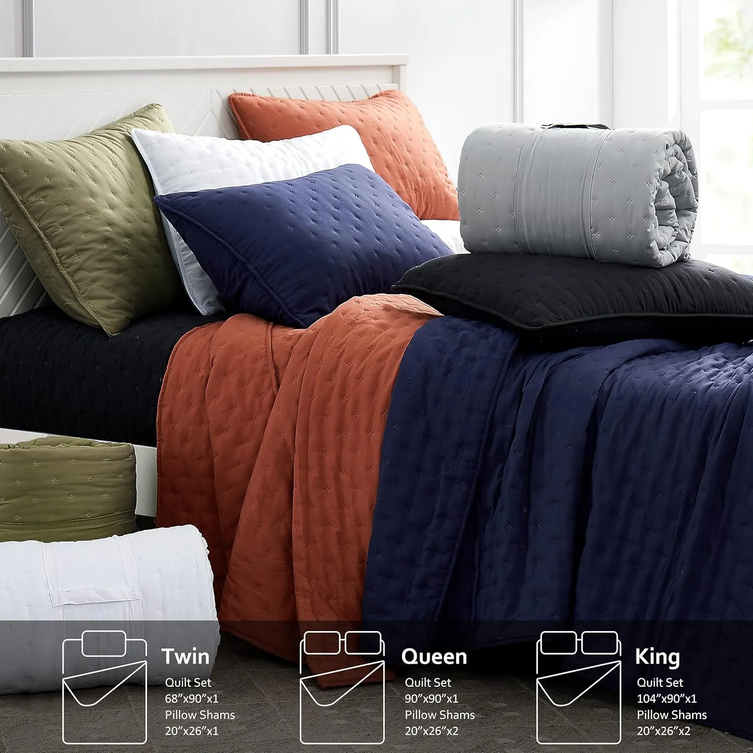 ROARINGWILD Burnt Orange Quilt Sets King Size with Pillow Shams, King Quilt Bedding Set, Lightweight Soft Bedspread Coverlet, Quilted Bed Cover for All Season