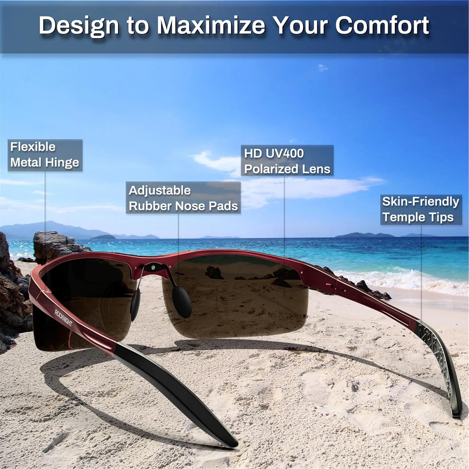 ROCKNIGHT Driving HD Polarized UV400 Protection Ultra light Al-Mg Golf Fishing Outdoor Sunglasses