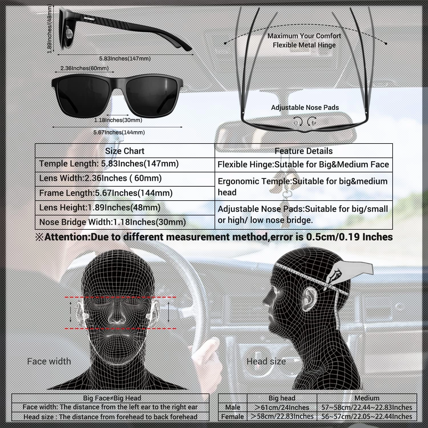 ROCKNIGHT HD Polarized Driving Sunglasses UV400 Protection Lightweight Al-Mg Metal Frame Outdoor Casual 60mm