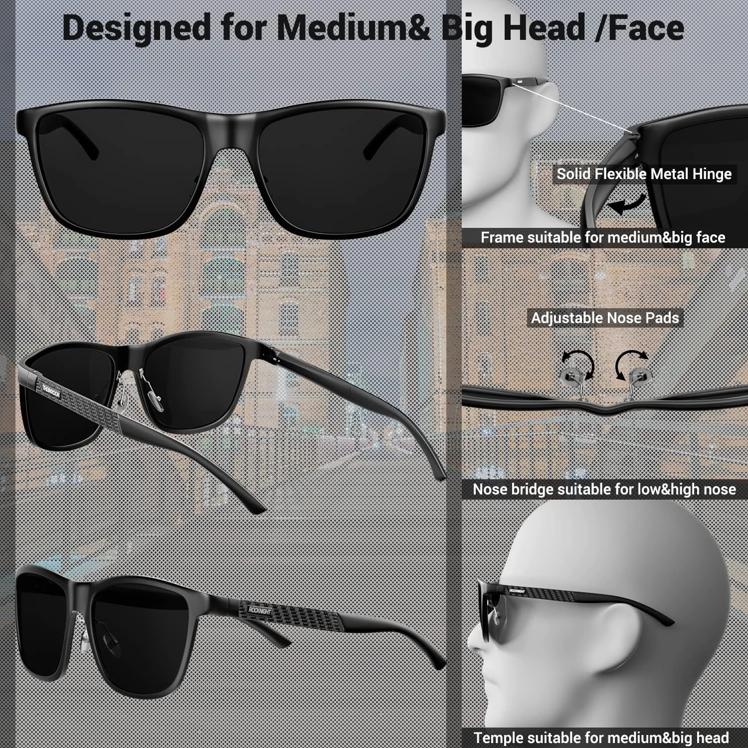 ROCKNIGHT HD Polarized Driving Sunglasses UV400 Protection Lightweight Al-Mg Metal Frame Outdoor Casual 60mm