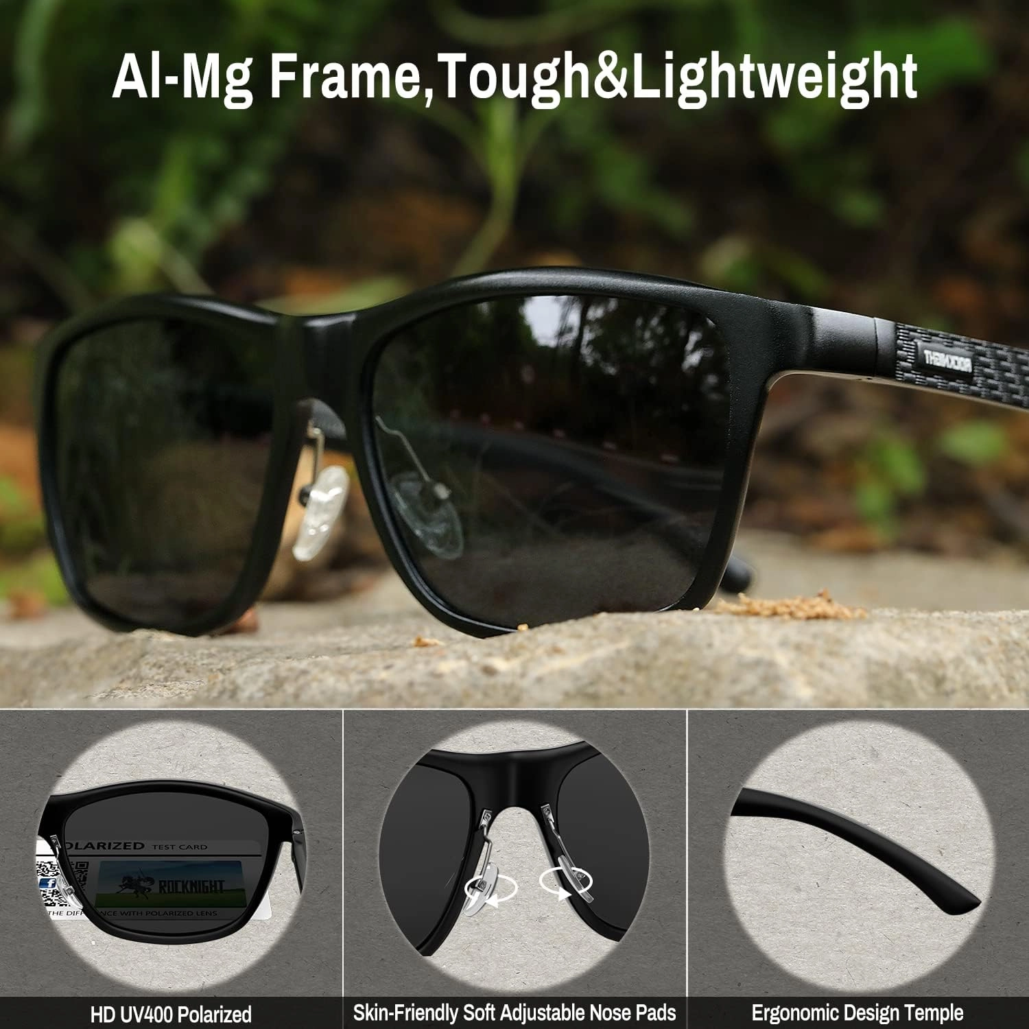 ROCKNIGHT HD Polarized Driving Sunglasses UV400 Protection Lightweight Al-Mg Metal Frame Outdoor Casual 60mm