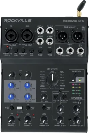 Rockville ROCKMIX 6FX 6 Channel Mixer USB Computer Recording Interface Effects