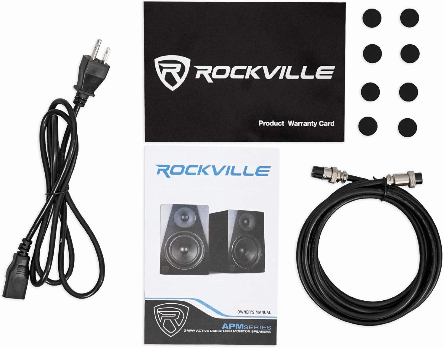 Rockville APM8B Powered USB Studio Monitor Speaker Pair in Black, 8", 2-Way, 500W, EQ, MDF Wood, RCA/XLR, Perfect for Studios, Recording, Music