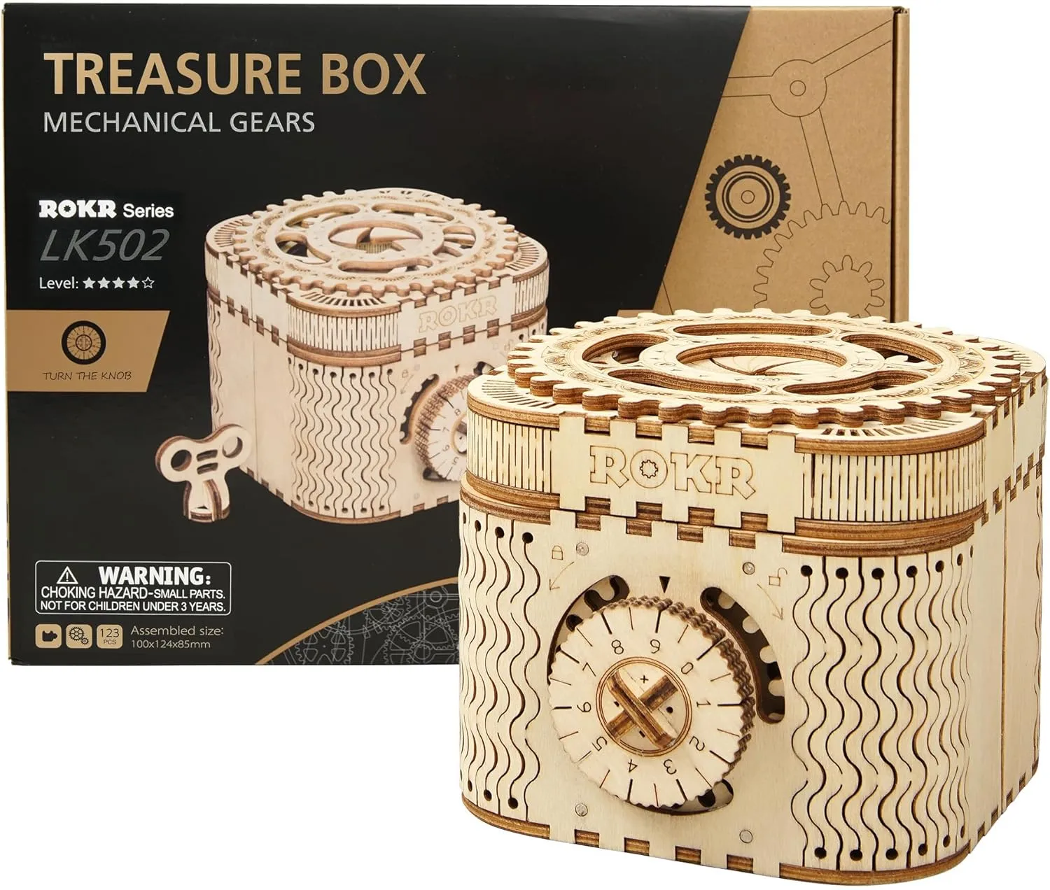 ROKR 3D Assembly Wooden Puzzle DIY Crafts Kit Fun Creative DIY Toy Treasure Box Brain Teaser Mechanical Engineering Model Building Kits Educational Toy Birthday Gift for Adults and Kids Age 14 