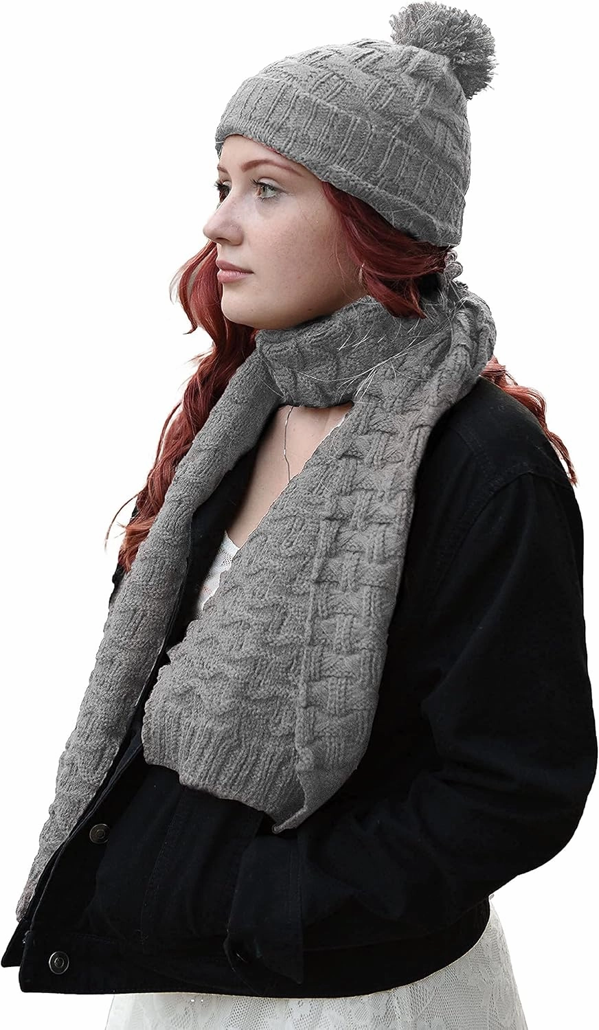 Roll Up Women Girls Cute Fashion Winter Cozy Warm Knitted Beanie Skullies Hat Ski Cap & Scarf Scarves Set