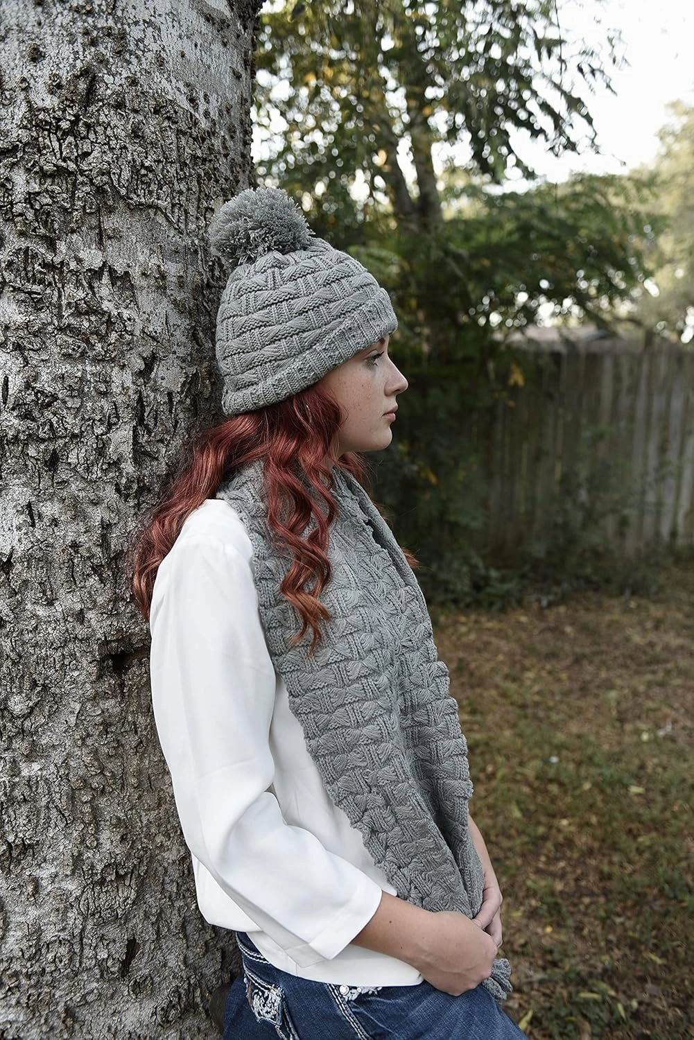 Roll Up Women Girls Cute Fashion Winter Cozy Warm Knitted Beanie Skullies Hat Ski Cap & Scarf Scarves Set