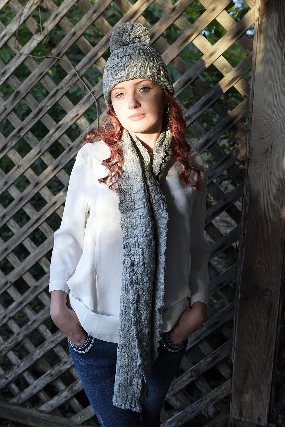Roll Up Women Girls Cute Fashion Winter Cozy Warm Knitted Beanie Skullies Hat Ski Cap & Scarf Scarves Set