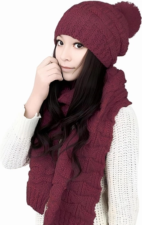 Roll Up Women's Girls Winter Warm Cozy Fashion Knitted Hat Beanie cap Scarf Scarves Seasonal Gift Set