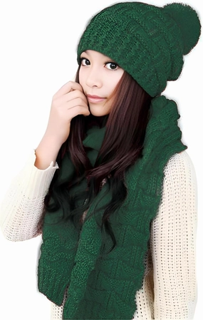 Roll Up Women's Girls Winter Warm Cozy Fashion Knitted Hat Beanie cap Scarf Scarves Seasonal Gift Set