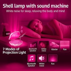 Romantic Shell-Shaped Ocean Wave Projector & Vinyl Bluetooth Speaker - Multi-Colorful LED Night Light, Mood Lamp, Lovely Gift for Girls & Kids, Ideal for Dreamy Bedrooms