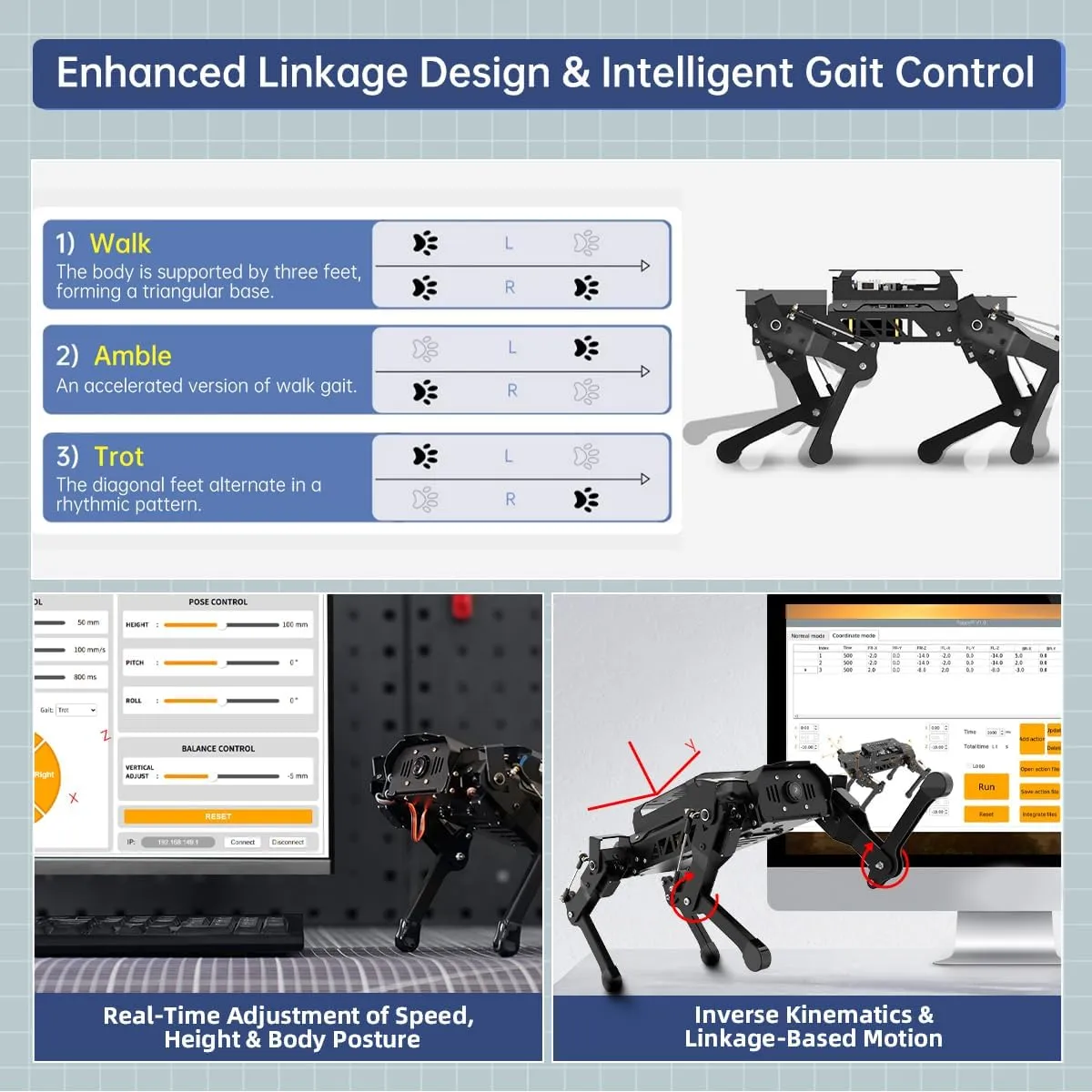 ROS2 ROS1 Robot Dog with RPi ChatGPT AI Model Voice Command Vision Scene Understanding Programmable Bionic Quadruped Smart Robotic Dog Gift for Adults, PuppyPi 2025 Advanced Kit & Raspberry Pi 5 4GB