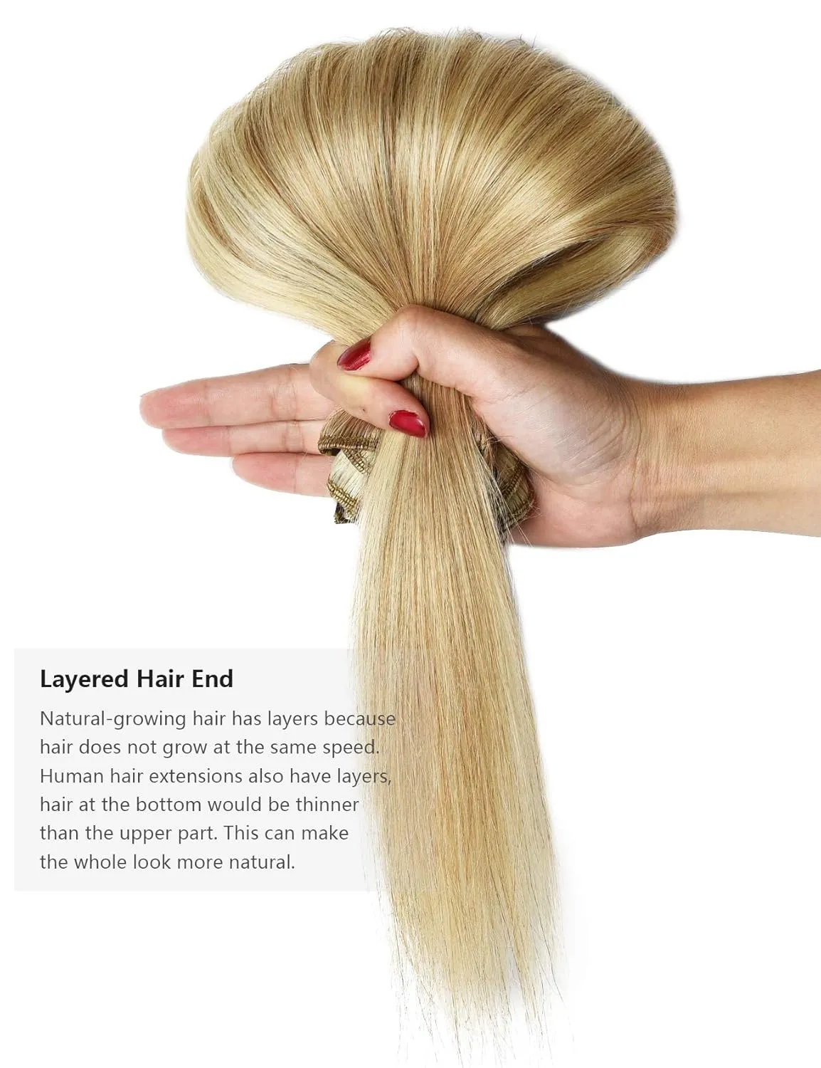 Rose bud Clip in Hair Extensions REMY Human Hair 8Pcs 18 Clips 60g/Set 12 Inch Ash Blonde mix Bleach Blonde