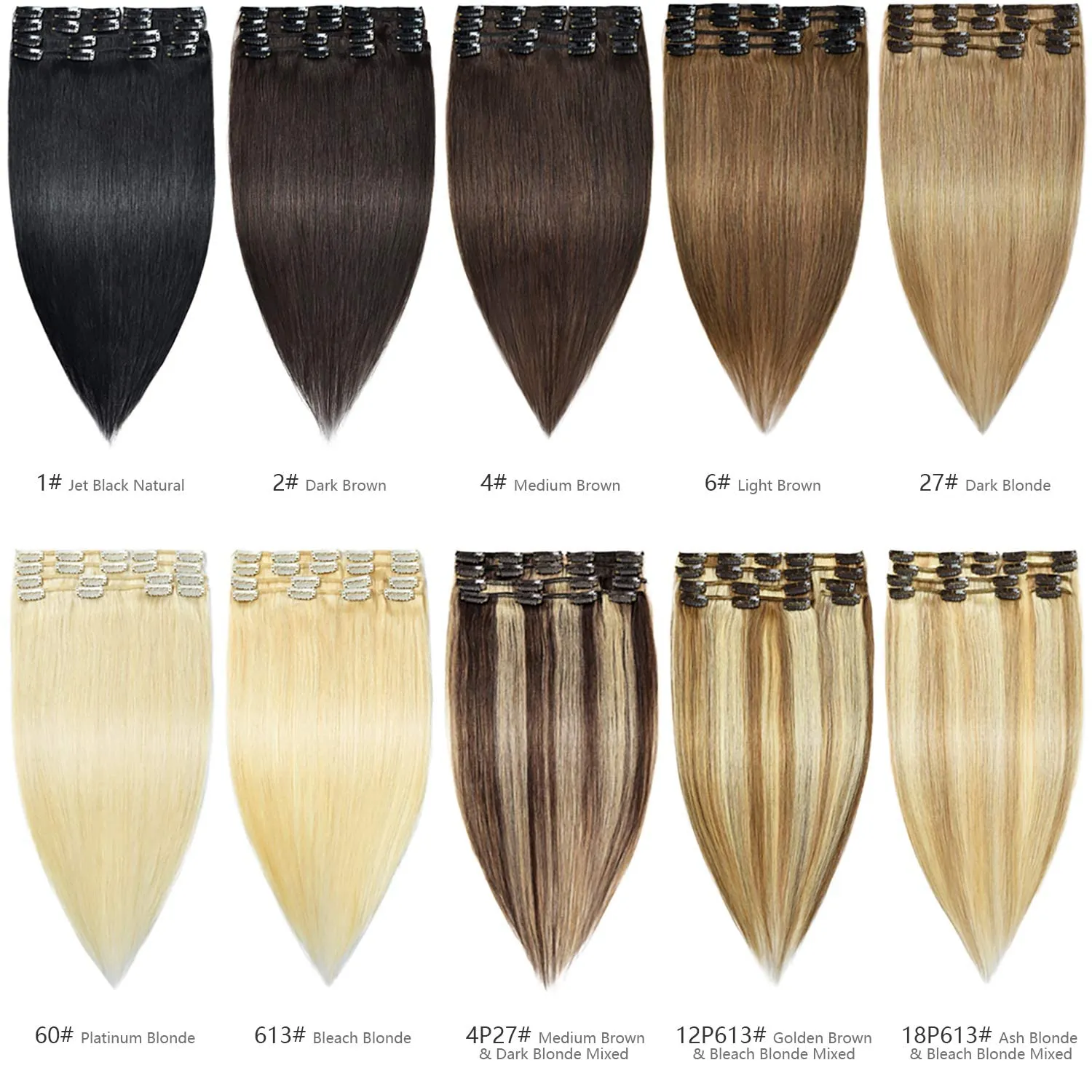 Rose bud Clip in Hair Extensions REMY Human Hair 8Pcs 18 Clips 60g/Set 12 Inch Ash Blonde mix Bleach Blonde