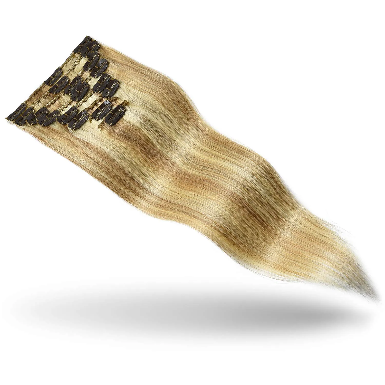 Rose bud Clip in Hair Extensions REMY Human Hair 8Pcs 18 Clips 60g/Set 12 Inch Ash Blonde mix Bleach Blonde